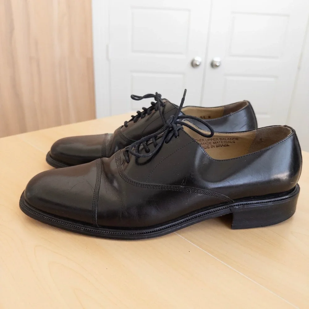 Stacy Adams Mens Oxford Shoes 11M Black Leather Cap Toe Lace Up Classic Formal
